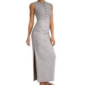 Athleta Maxi Henley Dress Gray XS w/Pocket Buttons